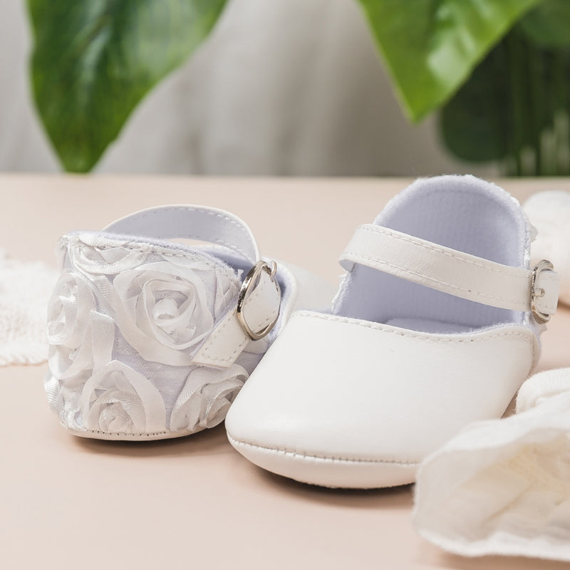 Baby Unisex Synthetic Velcro Booties (White)-BT5132