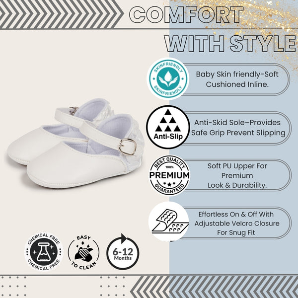 Baby Unisex Synthetic Velcro Booties (White)-BT5132