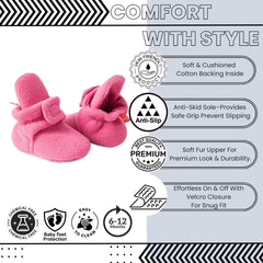 Baby Unisex Fur Velcro Booties (Pink)-BT5133