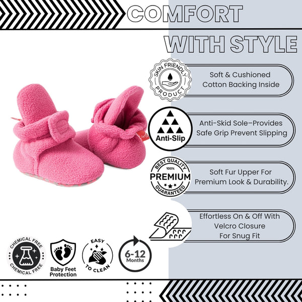 Baby Unisex Fur Velcro Booties (Pink)-BT5133