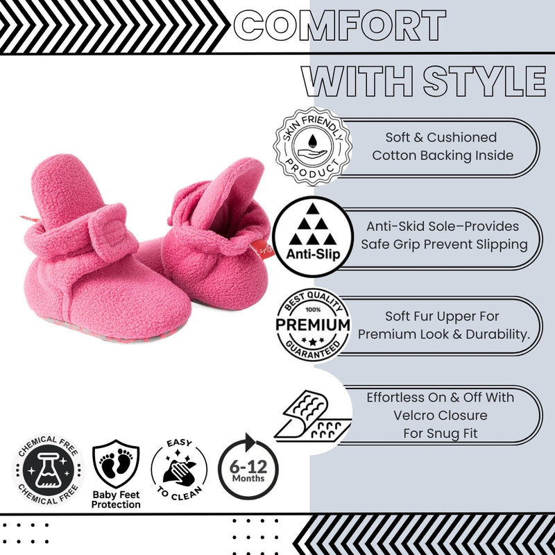 Baby Unisex Fur Velcro Booties (Pink)-BT5133