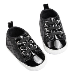 Baby Unisex Synthetic Lace-Up Booties (Black)-BT5134