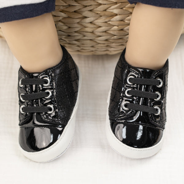 Baby Unisex Synthetic Lace-Up Booties (Black)-BT5134