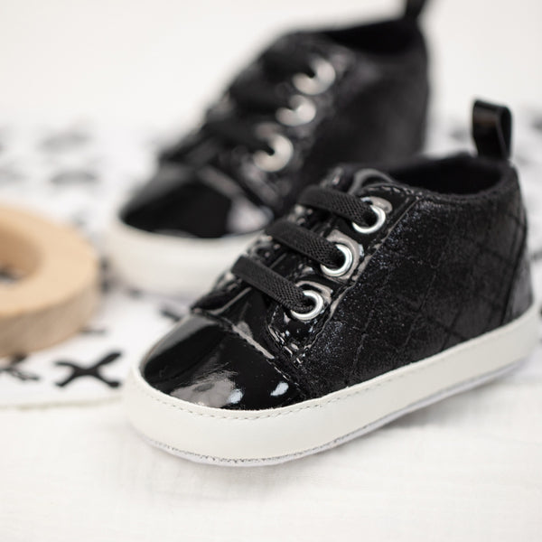 Baby Unisex Synthetic Lace-Up Booties (Black)-BT5134