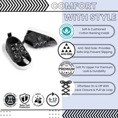 Baby Unisex Synthetic Lace-Up Booties (Black)-BT5134