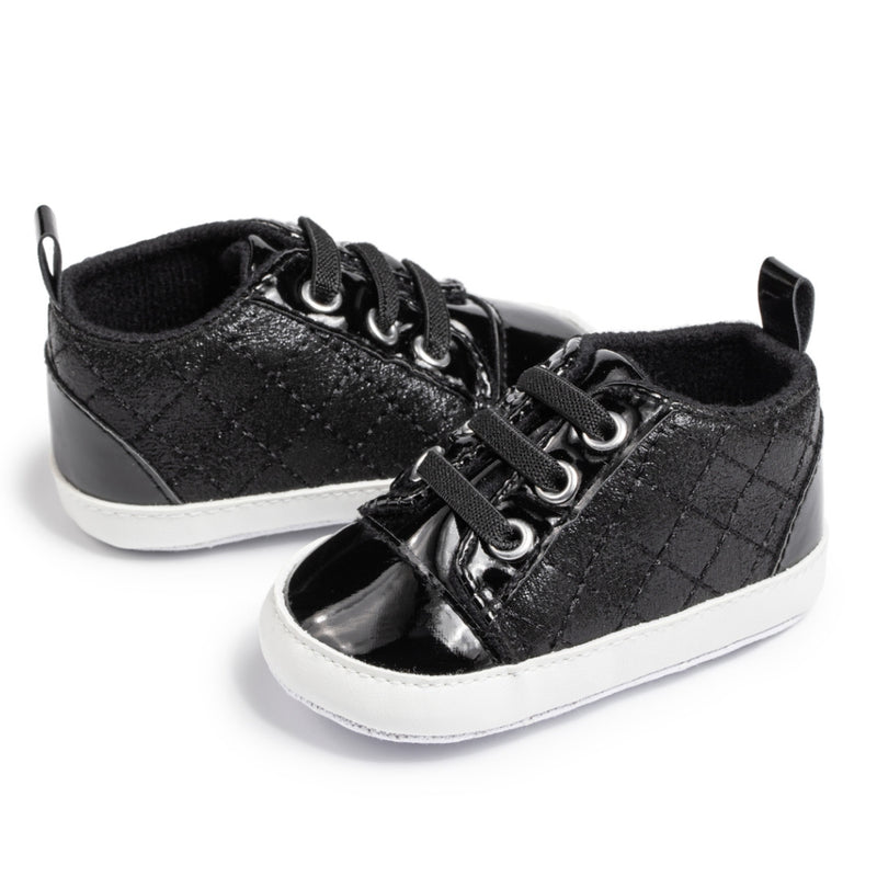 Baby Unisex Synthetic Lace-Up Booties (Black)-BT5134