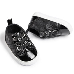 Baby Unisex Synthetic Lace-Up Booties (Black)-BT5134
