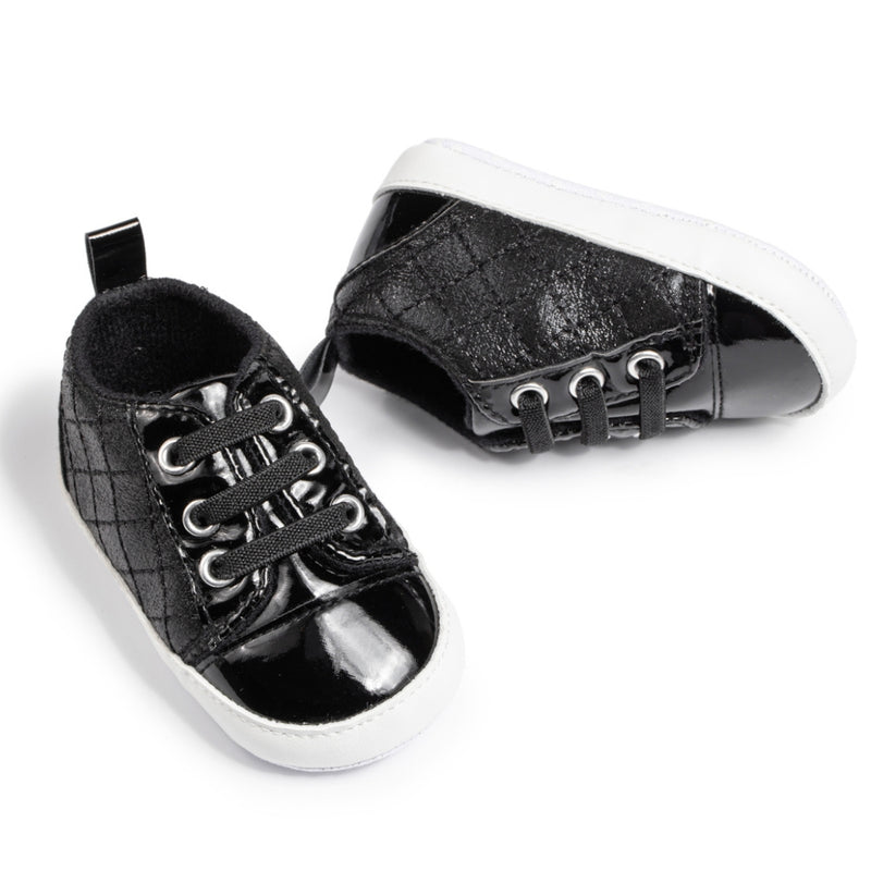 Baby Unisex Synthetic Lace-Up Booties (Black)-BT5134