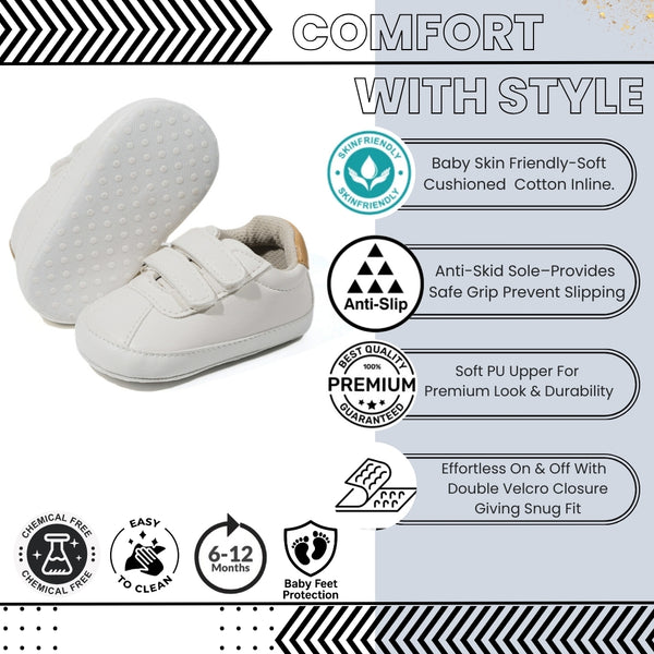 Baby Unisex Synthetic Velcro Booties (White)-BT5135
