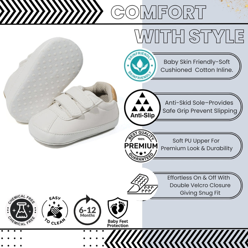 Baby Unisex Synthetic Velcro Booties (White)-BT5135