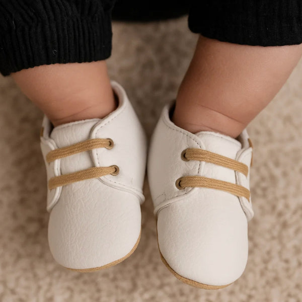 Baby Unisex Synthetic Lace-Up Booties (White)-BT5137