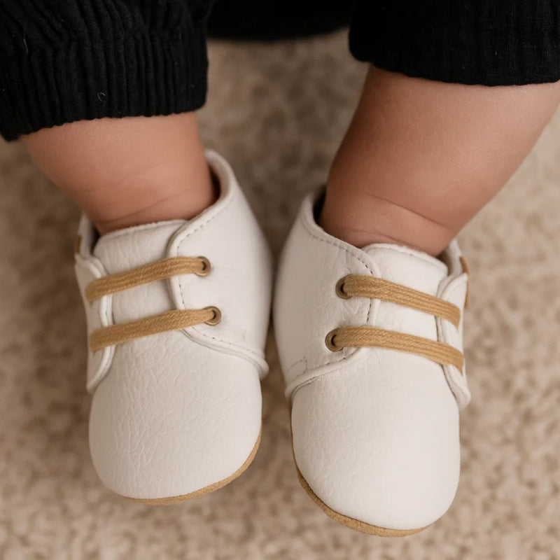 Baby Unisex Synthetic Lace-Up Booties (White)-BT5137