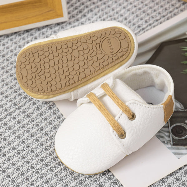 Baby Unisex Synthetic Lace-Up Booties (White)-BT5137