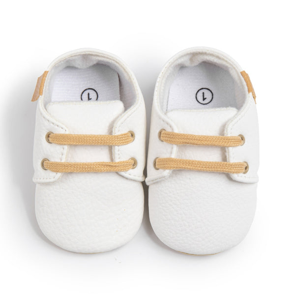 Baby Unisex Synthetic Lace-Up Booties (White)-BT5137