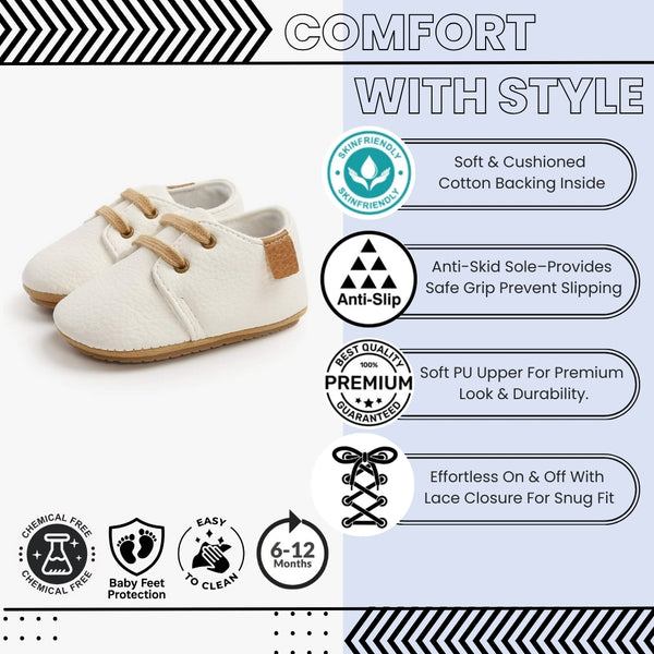 Baby Unisex Synthetic Lace-Up Booties (White)-BT5137
