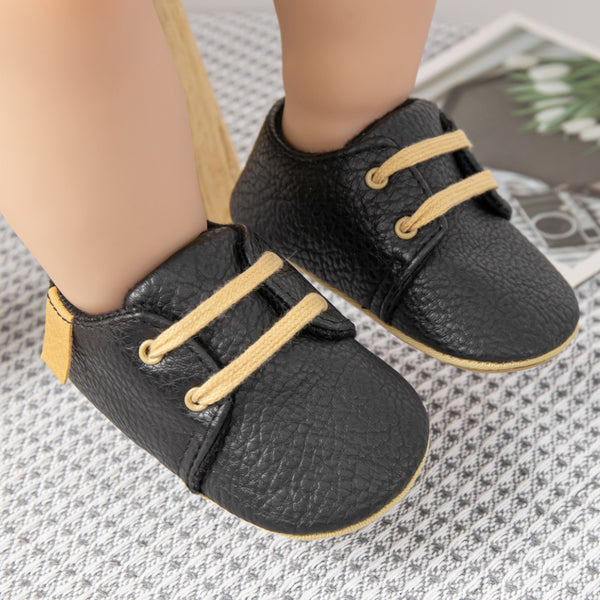 Baby Unisex Synthetic Lace-Up Booties (Black)-BT5138