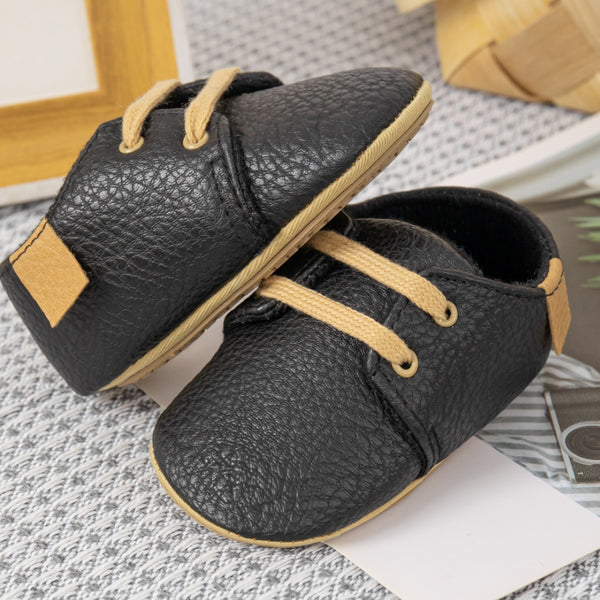 Baby Unisex Synthetic Lace-Up Booties (Black)-BT5138
