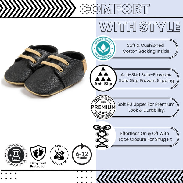 Baby Unisex Synthetic Lace-Up Booties (Black)-BT5138