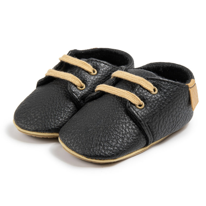 Baby Unisex Synthetic Lace-Up Booties (Black)-BT5138