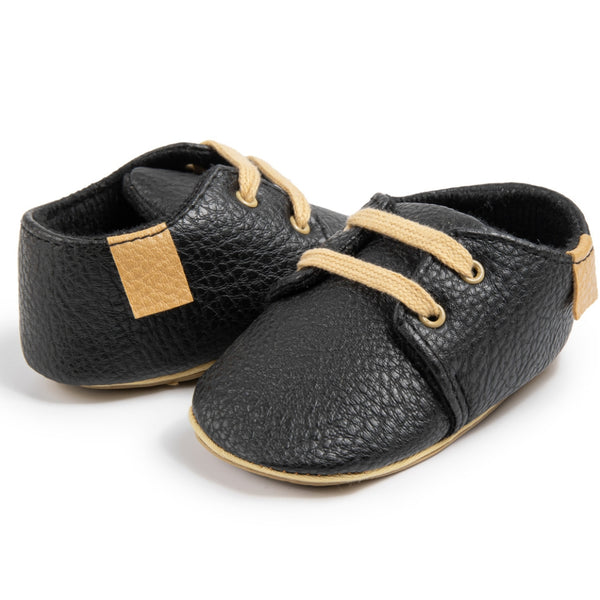 Baby Unisex Synthetic Lace-Up Booties (Black)-BT5138