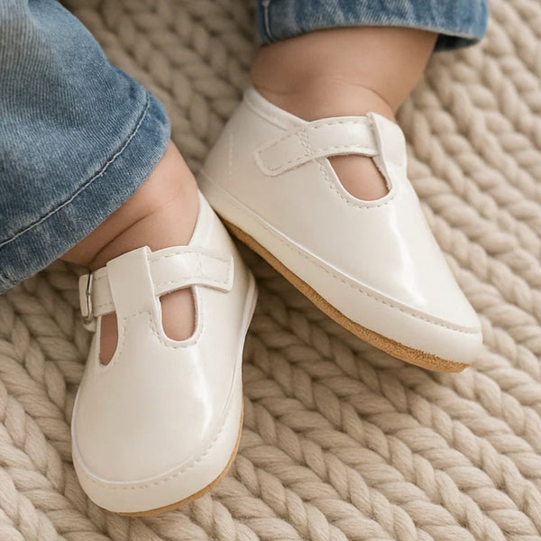 Baby Girls Synthetic Velcro Belly Booties (White) - BT5139