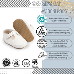 Baby Girls Synthetic Velcro Belly Booties (White) - BT5139