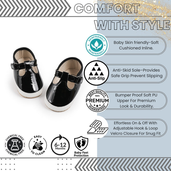 Baby Unisex Synthetic Velcro Booties (Black)-BT5140