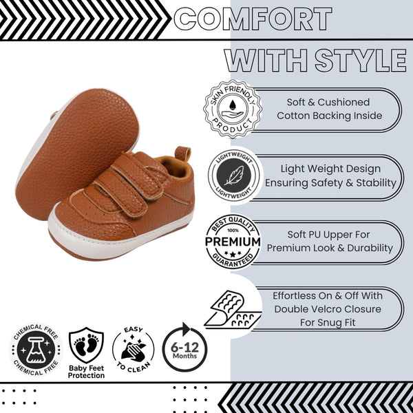 Baby Unisex Synthetic Velcro Booties (Brown)-BT5141