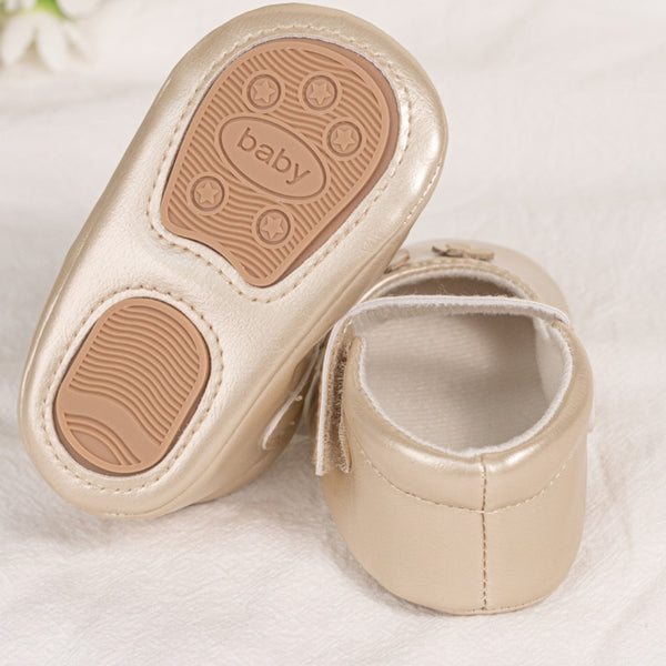 Baby Girls Anti-Skid Partywear Floral Velcro Belly Booties (Gold)-BT5142