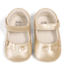 Baby Girls Anti-Skid Partywear Floral Velcro Belly Booties (Gold)-BT5142