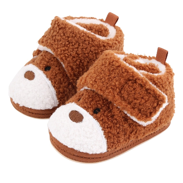 Baby Unisex Fur Animal Print Velcro Booties (Brown)-BT5148