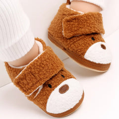 Baby Unisex Fur Animal Print Velcro Booties (Brown)-BT5148