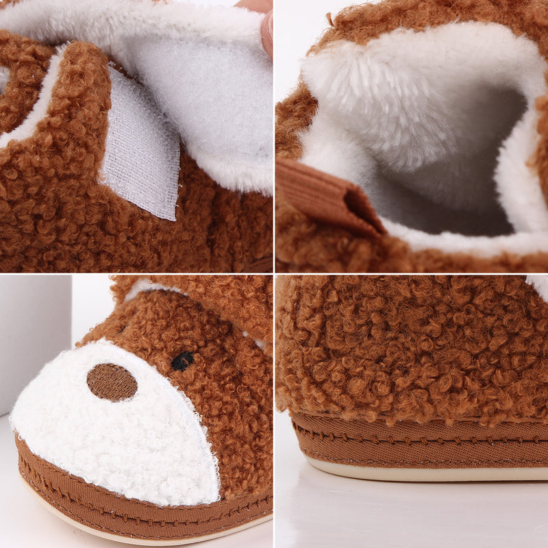 Baby Unisex Fur Animal Print Velcro Booties (Brown)-BT5148