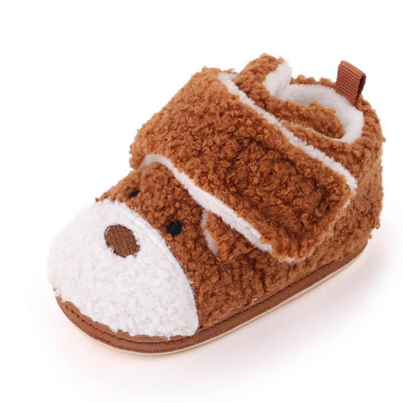 Baby Unisex Fur Animal Print Velcro Booties (Brown)-BT5148