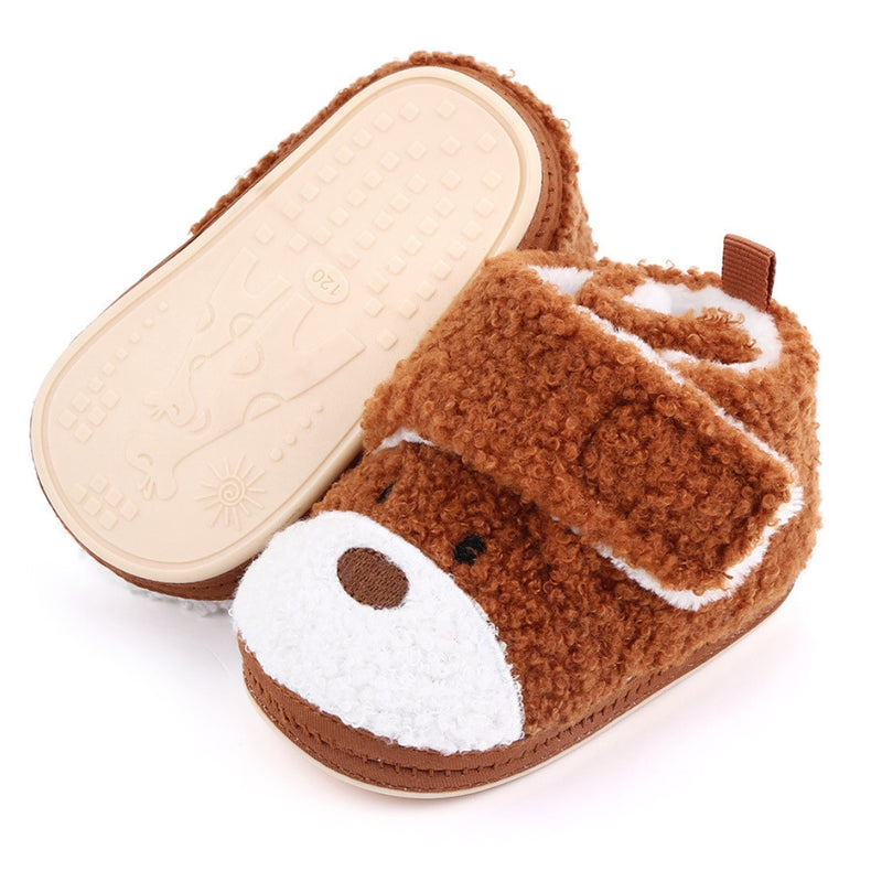 Baby Unisex Fur Animal Print Velcro Booties (Brown)-BT5148