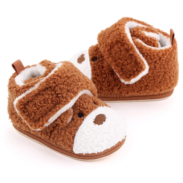 Baby Unisex Fur Animal Print Velcro Booties (Brown)-BT5148