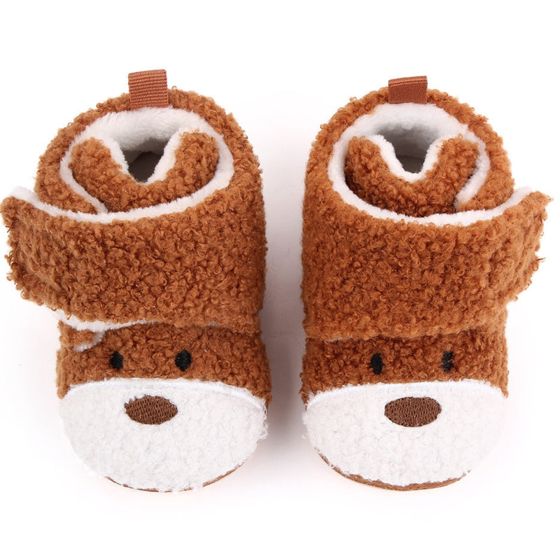 Baby Unisex Fur Animal Print Velcro Booties (Brown)-BT5148