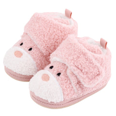 Baby Unisex Fur Animal Print Velcro Booties (Baby Pink)-BT5149