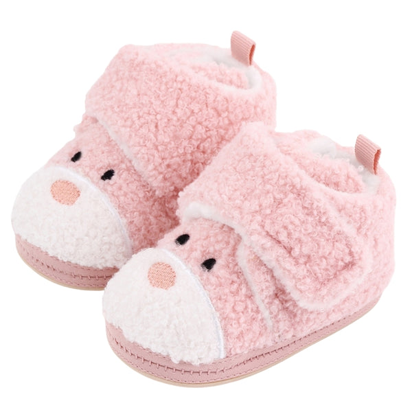 Baby Unisex Fur Animal Print Velcro Booties (Baby Pink)-BT5149