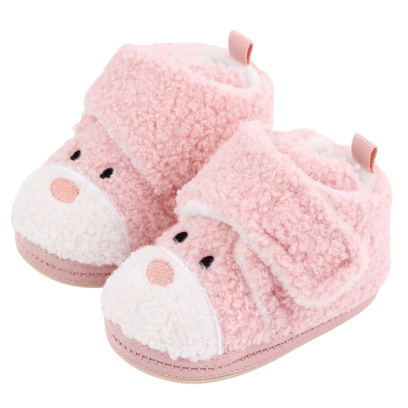 Baby Unisex Fur Animal Print Velcro Booties (Baby Pink)-BT5149