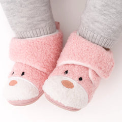Baby Unisex Fur Animal Print Velcro Booties (Baby Pink)-BT5149