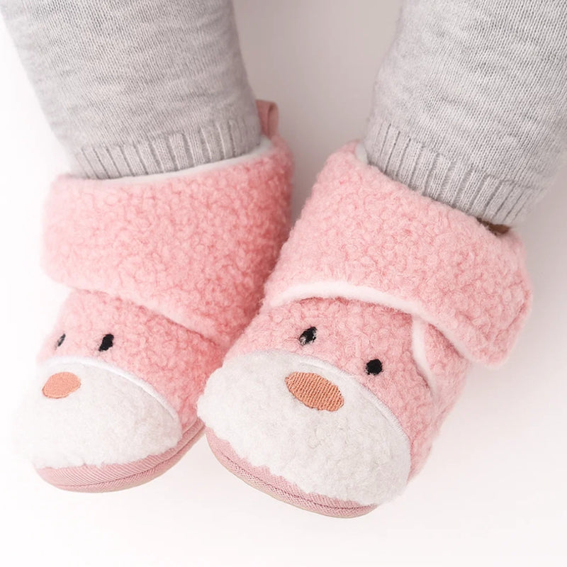 Baby Unisex Fur Animal Print Velcro Booties (Baby Pink)-BT5149