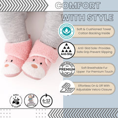 Baby Unisex Fur Animal Print Velcro Booties (Baby Pink)-BT5149