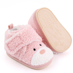 Baby Unisex Fur Animal Print Velcro Booties (Baby Pink)-BT5149