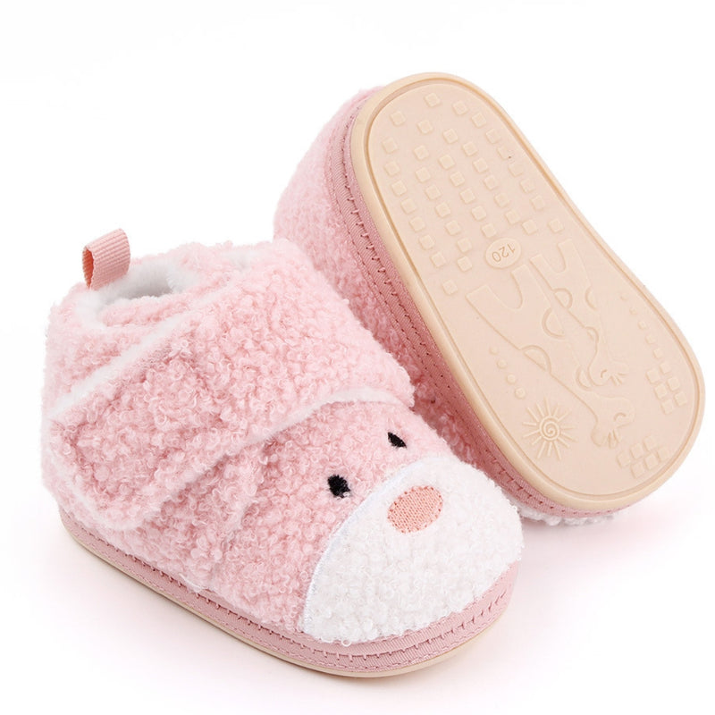 Baby Unisex Fur Animal Print Velcro Booties (Baby Pink)-BT5149