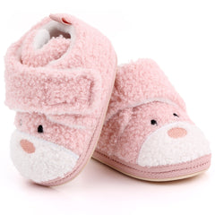 Baby Unisex Fur Animal Print Velcro Booties (Baby Pink)-BT5149