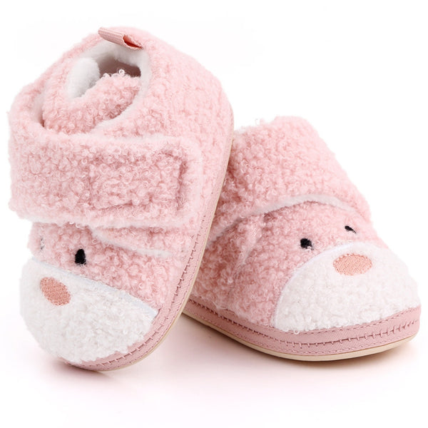 Baby Unisex Fur Animal Print Velcro Booties (Baby Pink)-BT5149
