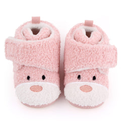 Baby Unisex Fur Animal Print Velcro Booties (Baby Pink)-BT5149