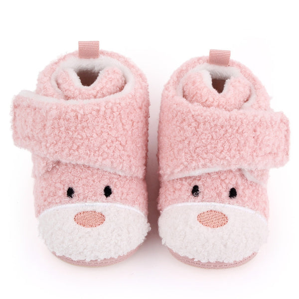 Baby Unisex Fur Animal Print Velcro Booties (Baby Pink)-BT5149