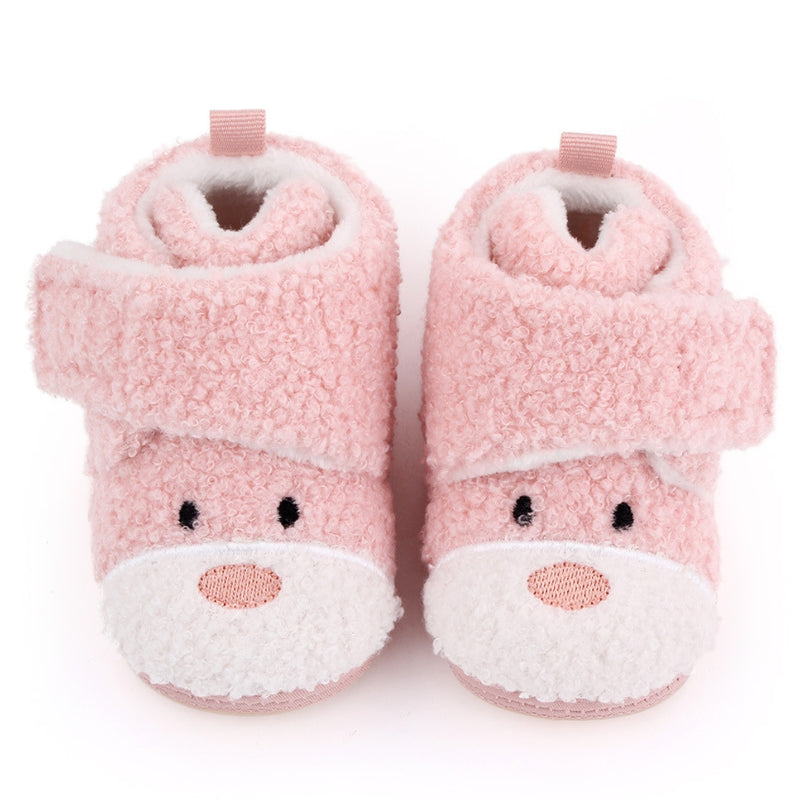 Baby Unisex Fur Animal Print Velcro Booties (Baby Pink)-BT5149